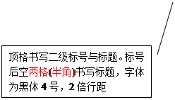 线形标注 2:顶格书写二级标号与标题。标号后空两格(半角)书写标题，字体为黑体4号，2倍行距